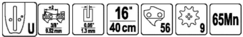 Шина для пили YATO l= 16"/ 40 см (56 ланок) 3/8" (9,52 мм)Т-0,05" (1,3 мм)для ланцюгів YT-84953 [20] — Photo 1