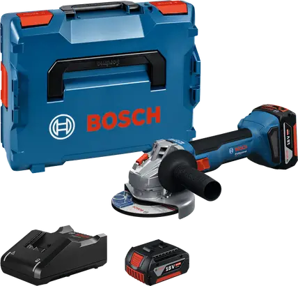 Акумуляторна бещіткова кутова шліфмашина Bosch GWS 18V-8 + (2х акумулятори GBA 18V 5.0Ah + Професійний швидкозарядний пристрій GAL 18V-40 + L-BOXX 136) — Photo 1