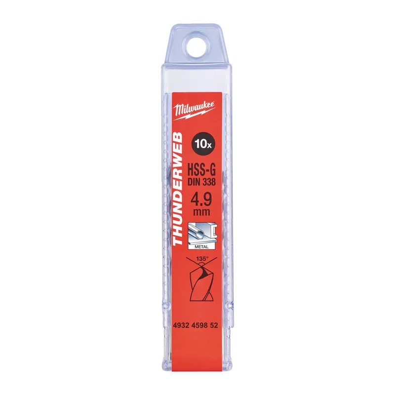 Свердло по металу THUNDERWEB HSS-G MILWAUKEE DIN338, O4,9х86мм (10шт), пластикова коробка