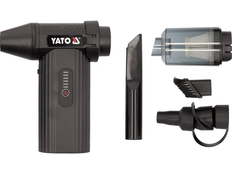 Повітродувка YATO турбо міні акумуляторна Li-Ion 7,4В 4 АГод, USB заряджання, з насадками [24]