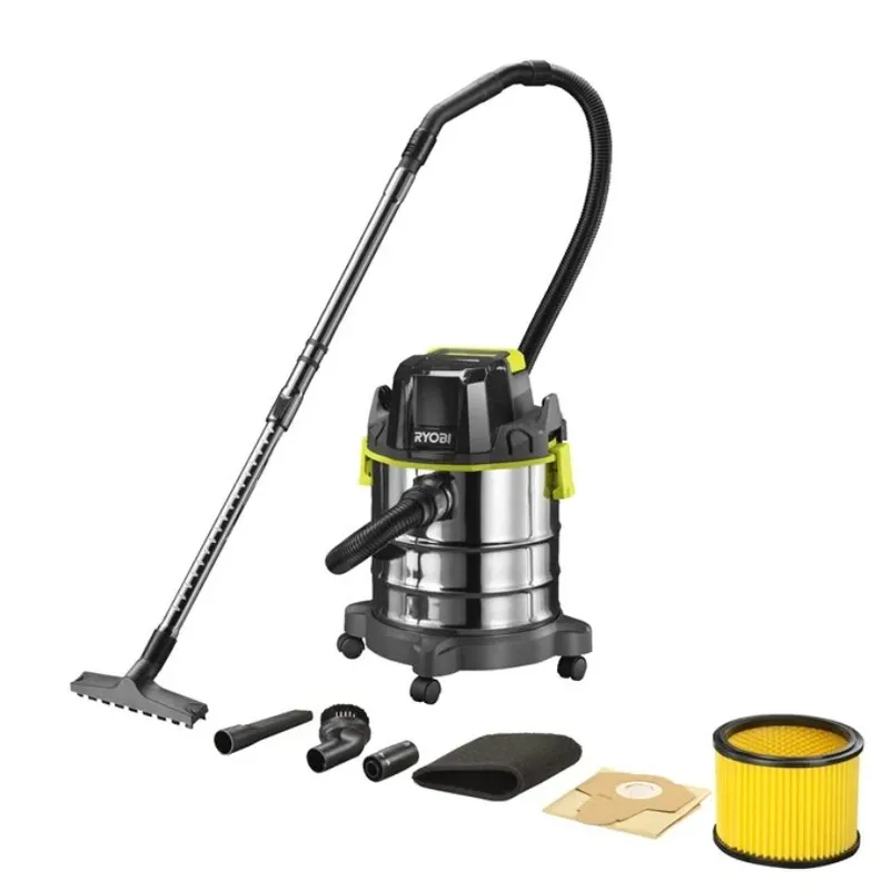 Пилосос акумуляторний будівельний RYOBI R18WDV-0 ONE+ (+ Всмоктуючий шланг, ручка, телескопічна штанга, насадка для підлоги, щіл