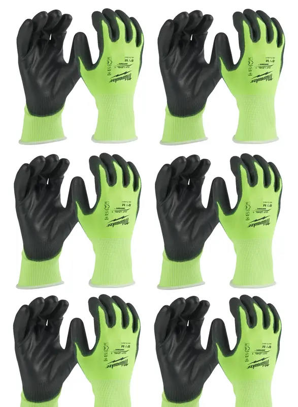 Рукавиці Hi-Vis сигнальні MILWAUKEE, з опором порізам 3/C рівня, розмір 11/XXL, (12шт)