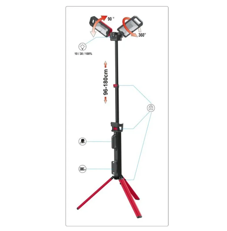 Прожектори 2 шт. 2828 SMD-діодні YATO: акумул. 4,7 В, 500-5000 Lm, на штативі h= 95-140 см [2] — Photo 5