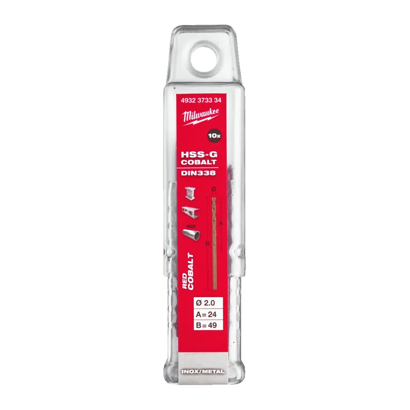 Свердло по металу HSS-Co MILWAUKEE, DIN338, діаметр 2,0х49х24мм, (10шт)