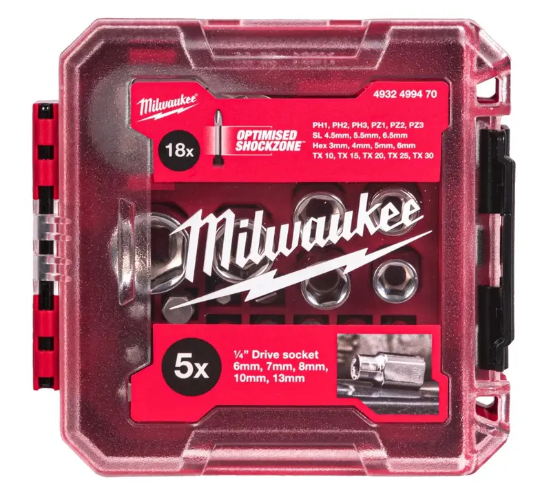 Набір ударних біт, головок з компактною з тріскачкою 1/4" MILWAUKEE, (25шт) пластиковий кейс — Photo 1