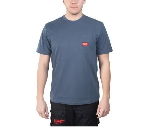 Футболка MILWAUKEE WTSSBLU-XL, з карманом та коротким рукавом, синя, (розмір XL) — Photo 1
