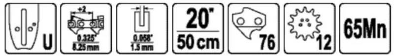 Шина для пили YATO l= 20"/ 50 см (76 ланок)Нап.Тов-0,322" (8,2 мм)для ланц---YT-84944, YT-84963 [20] — Photo 1
