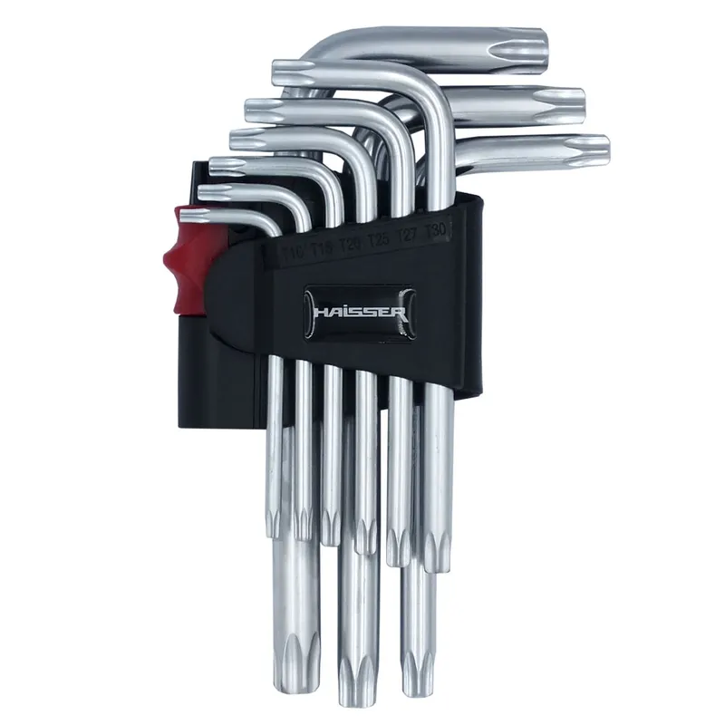 (48114) Набір Г-подібних ключів TORX з отв. 9 од.,S2, T10-50, HAISSER