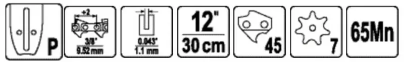 Шина для пили YATO l= 12"/ 30 см (45 ланок)3/8" (9,52 мм).Т- 0,043" (1,1 мм)---YT-849474 [20] — Photo 1