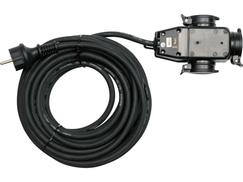 Подовжувач електромережевий YATO: l= 20 м, 16 A, 3Gх1,5 mm2, IP44 з розгалужовачем з 3 гніздами [4]