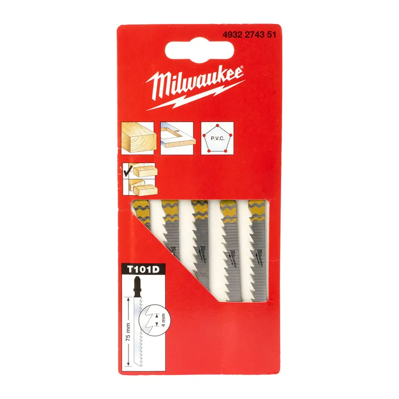 Полотна для лобзика T101D MILWAUKEE, 75мм/ крок зуба 4мм, (5шт), (деревина, чистий різ)