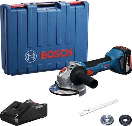 Акумуляторна бещіткова кутова шліфмашина Bosch GWS 18V-8 + (1х акумулятори GBA 18V 4.0Ah + Професійний швидкозарядний пристрій GAL 18V-40 + Кейс)