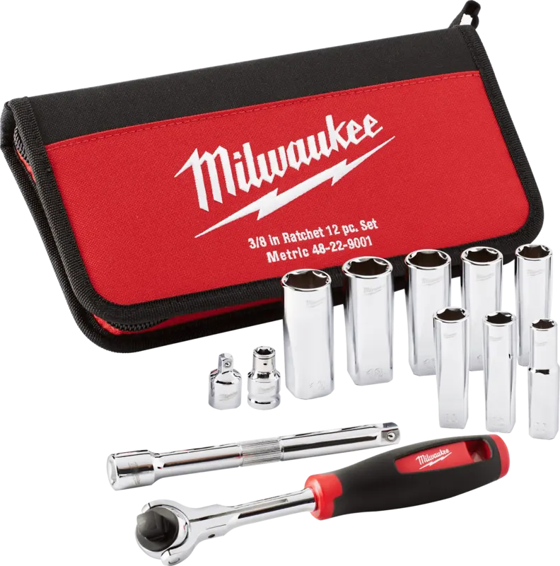 Набір головок метричних 3/8" MILWAUKEE з храповиком, (12шт), в сумці