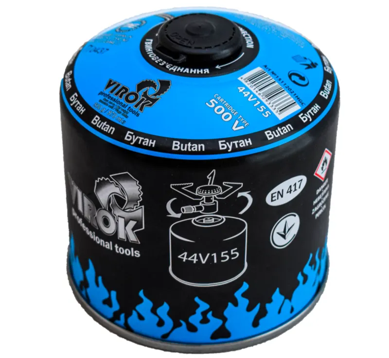 Балон газовий 1-разовий VIROK з різьбою (7/16) 500g/870ml. для плит/кемпінгу (EN417) BUTAN [12]