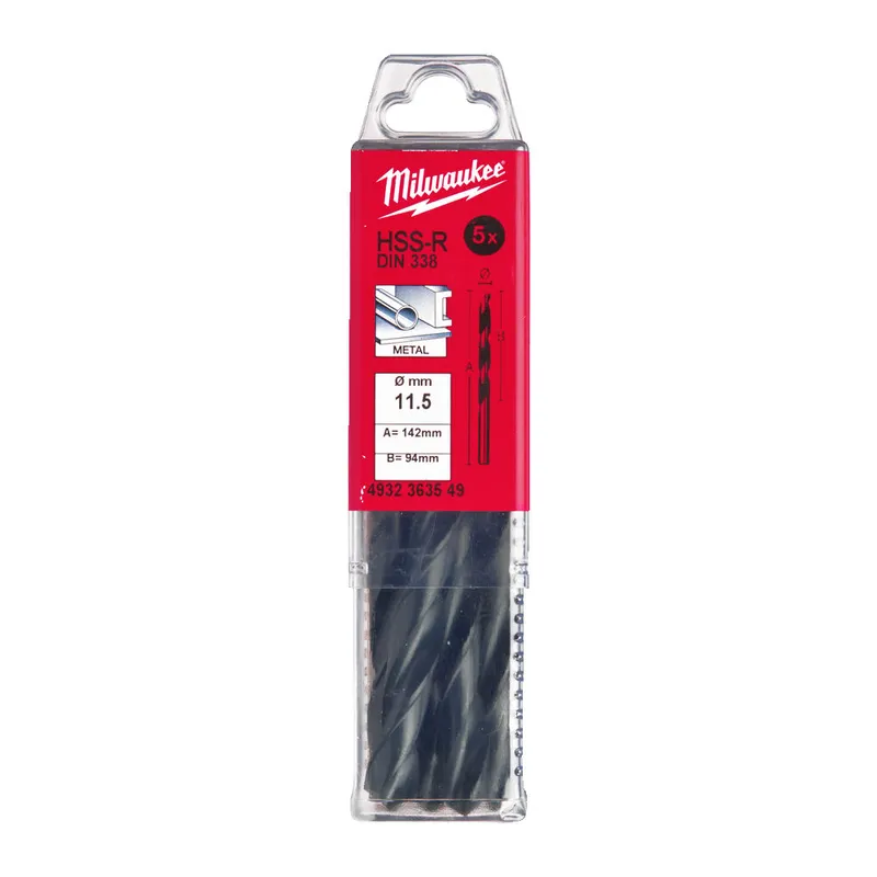 Свердло по металу HSS-R MILWAUKEE DIN338, діаметр 11,5мм, (5шт), пластикова коробка