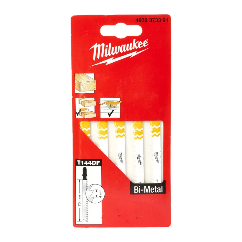 Полотна для лобзика T144DF Bi-Metal MILWAUKEE, 75мм/ крок зубу 4,0мм, (5шт), (деревина, швидкий різ)