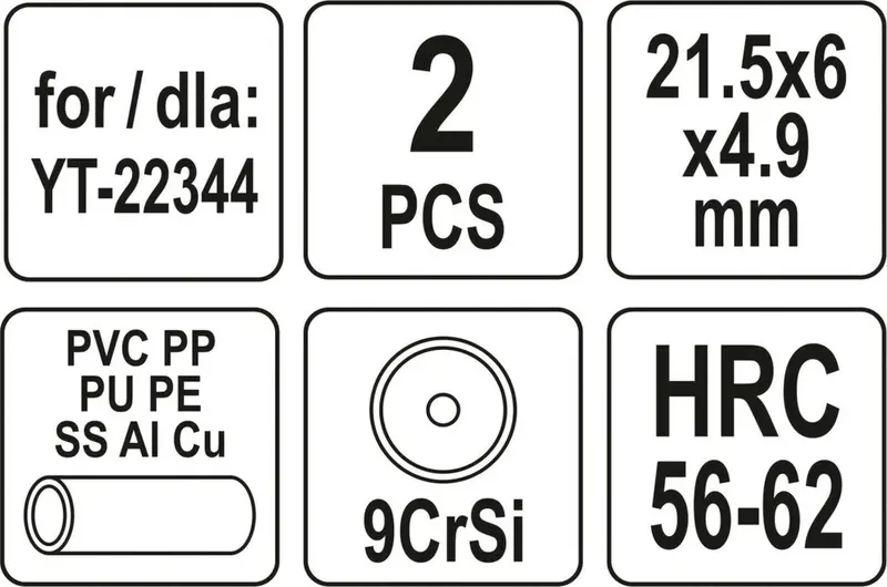 Різці дискові YATO Ø= 21,5/ 6 мм, t= 4,9 мм до труборіза YT-22344, 2 шт(DW) — Photo 2