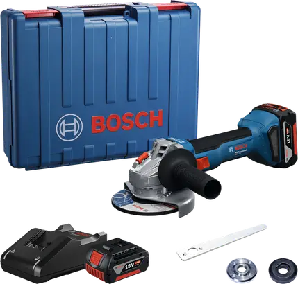 Акумуляторна бещіткова кутова шліфмашина Bosch GWS 18V-8 + (2х акумулятори GBA 18V 4.0Ah + Професійний швидкозарядний пристрій GAL 18V-40 + Кейс)