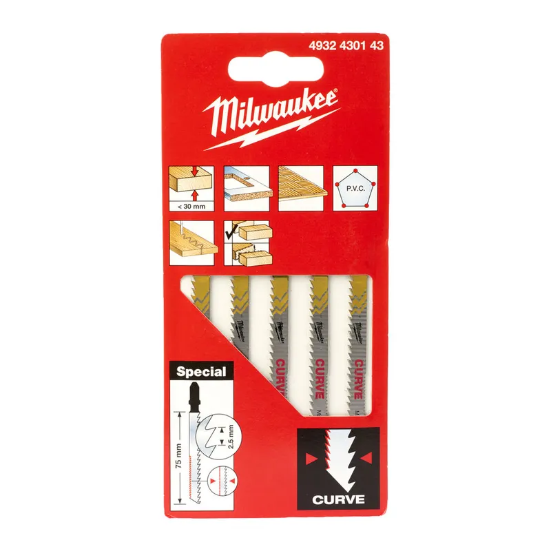 Полотна для лобзіка Curve MILWAUKEE, 75мм/ крок зуба 2,5мм, (5шт), (фігурний різ, деревина) — Photo 2