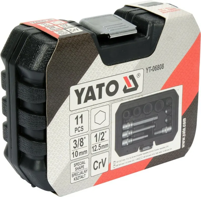 Насадки 6-гранні для гальмівних супортів авто YATO: квадр- 3/8", 1/2", 7- 22 мм, 11 шт [20] — Photo 3