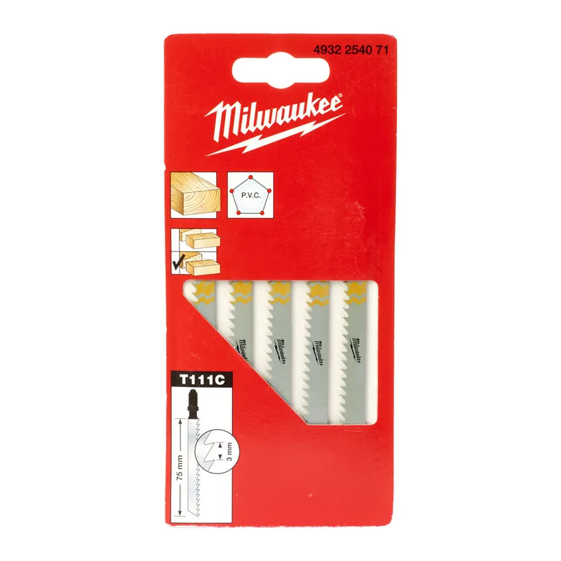 Полотна для лобзика T111C MILWAUKEE, 75мм/ крок зуба 3,0мм, (5шт), (деревина)
