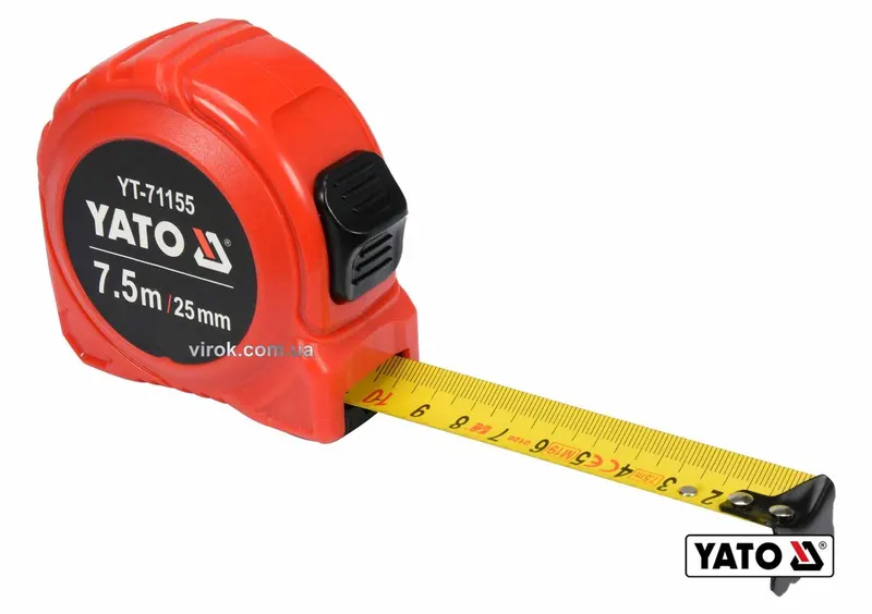 Рулетка YATO: L=7.5мx25мм, з сталевою стрічкою, нейлоновим покриттям, подвійним блокуванням [6/48]