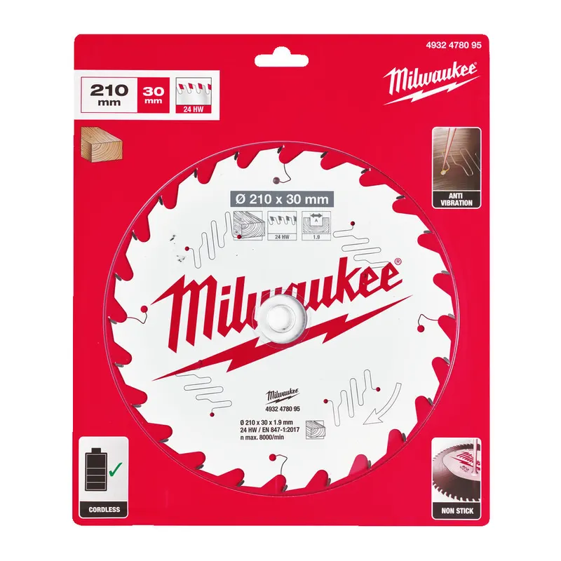 Диск пиляльний PFTE MILWAUKEE, діаметр 210х30х1,9 мм, 24 зуб.