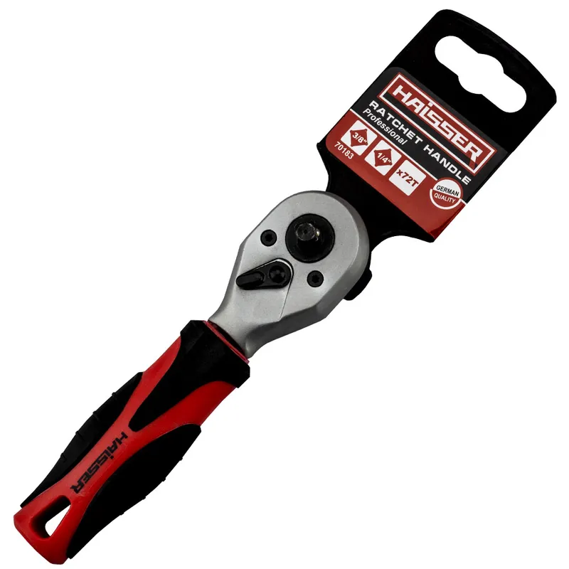 Ручка-тріскачка двостороння 3/8" і 1/4" 72зубці з підв HAISSER 70183