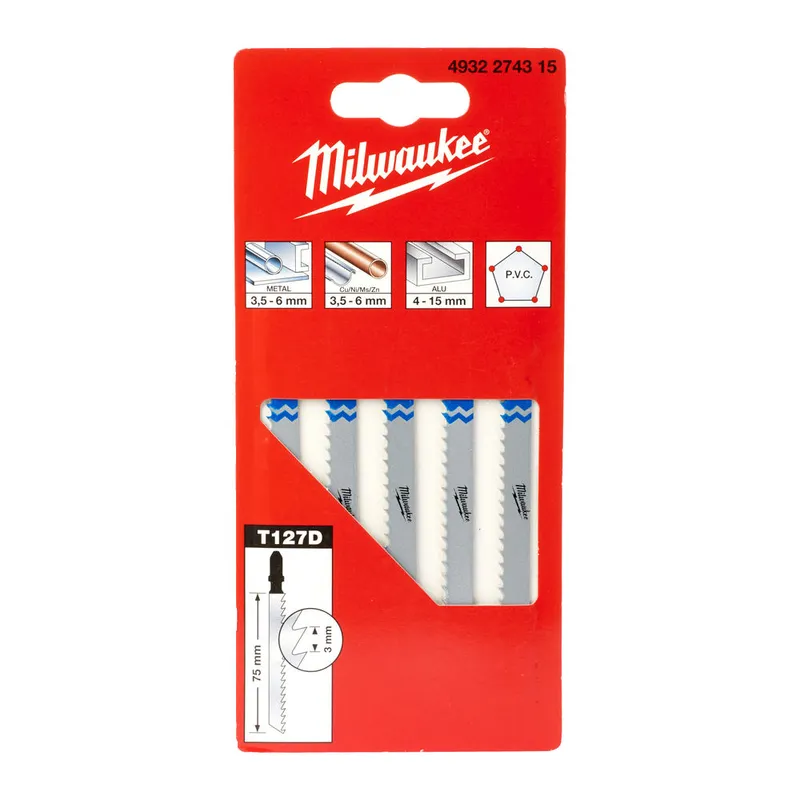 Полотна для лобзика T127D MILWAUKEE, 75мм/ крок зубу 3,0мм, (5шт), (алюміній)