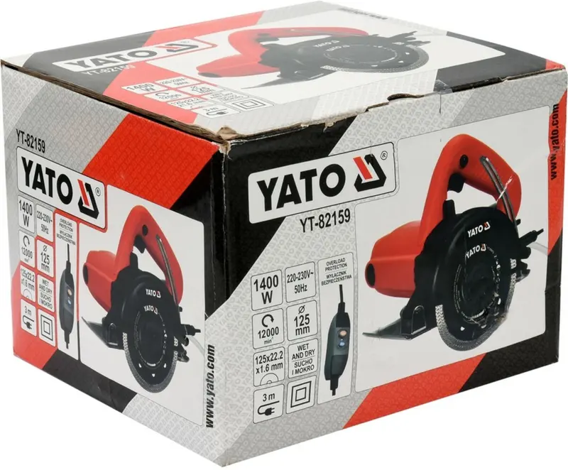 Плиткоріз марежевий YATO 1400 Вт, Ø= 125/25,4 мм, 230В макс різ-38 мм. подача води [4] — Photo 2