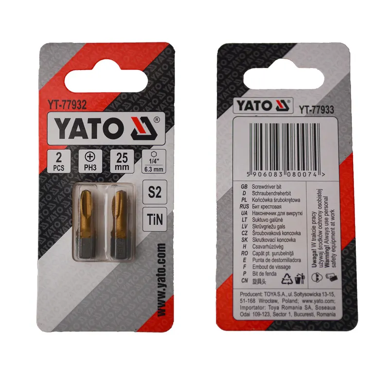 Насадка викруткова YATO PH3 х 25 мм. HEX 1/4", покрита титаном, 2 шт.