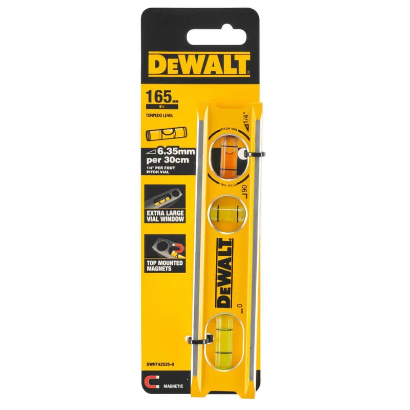 Рівень BILLET TORPEDO з алюмінію довжиною 165 мм з 3 капсулами і магнітами DeWALT DWHT42525-0 — Photo 2