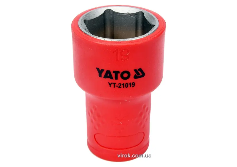 Головка торц. діелектр. 6-гранна YATO : квадрат 3/8", М= 19 мм, L= 45/28 мм,VDE корпус до 1000V (DW)