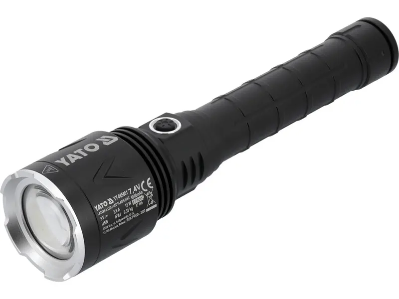 Ліхтар ручни LED-діодний акумул. YATO Li-Ion 7.4 В, 5 АГод, режими 8000/4500/1150 Lm, зарядж від USB
