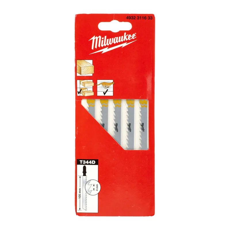Полотна для лобзика T344D MILWAUKEE, 105мм/ крок зубу 4,0мм, (5шт), (деревина, швидкий різ)