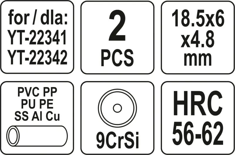 Різці дискові YATO Ø= 18,5/ 6 мм, t= 4,8 мм до труборізів YT-22341,-22342, 2 шт [24/144] — Photo 2