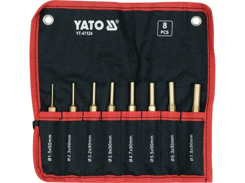 Пробійники латунні YATO: Ø= 1,5- 7,8 мм, l= 90 мм, компл. 8 шт [50]