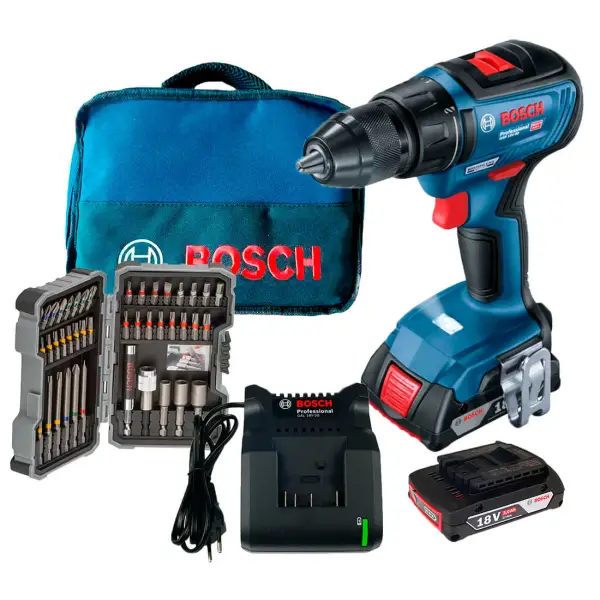 Шурупокрут Bosch GSR 18V-50, 2×GBA 18V 2.0Ah + 43 біти + сумка для інструменту