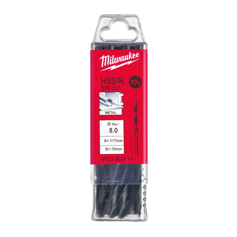 Свердло по металу HSS-R MILWAUKEE DIN338, діаметр8,0мм, (10шт) пластикова коробка