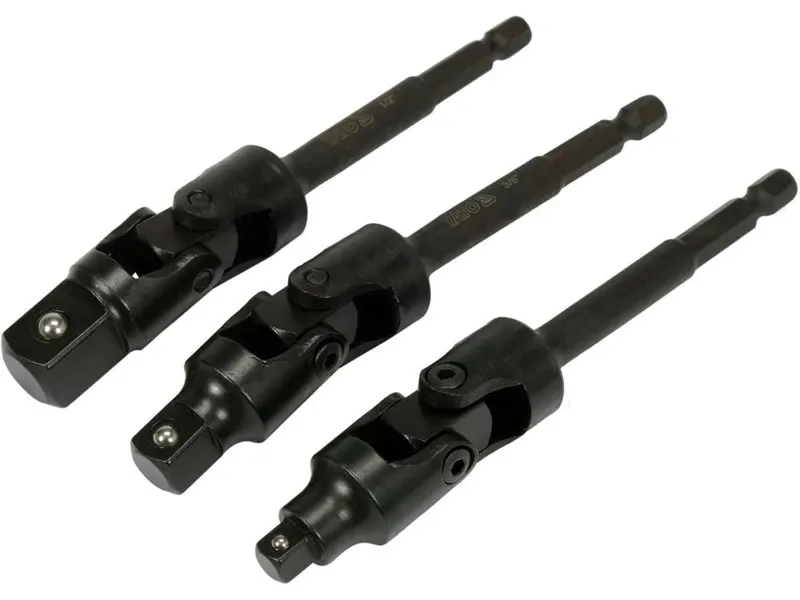 Тримачі-адаптери торц головок шар YATO: з 6-гран.- 1/4" до квадр-1/4",3/8",1/2", L= 125мм, Cr-V, 3шт