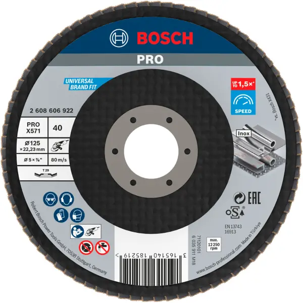 PRO Пелюстковий шліфкруг X571 Best for Metal and Inox 125 мм K40 кут.