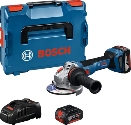 Акумуляторна бещіткова кутова шліфмашина Bosch GWS 18V-11 S + (1x акумулятора GBA 18V 5.0Ah + Професійний шкидкозарядний пристрій GAL 1880 CV + L-BOXX 136) — Photo 1