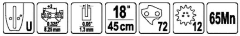 Шина для пили YATO l= 18"/ 45 см (72 ланки)Нап..Тов-0,322" (8,2 мм) для ланцюгів YT-849452 [20] — Photo 1