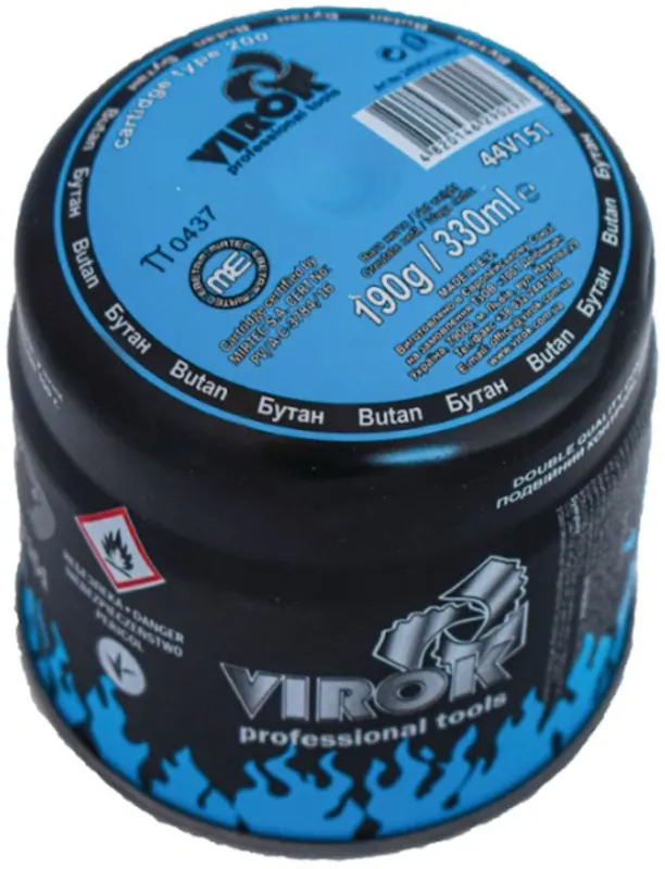 Балон газовий 1-разовий VIROK пробивний. 190g/330ml. type 200 BUTAN (E417) [48]
