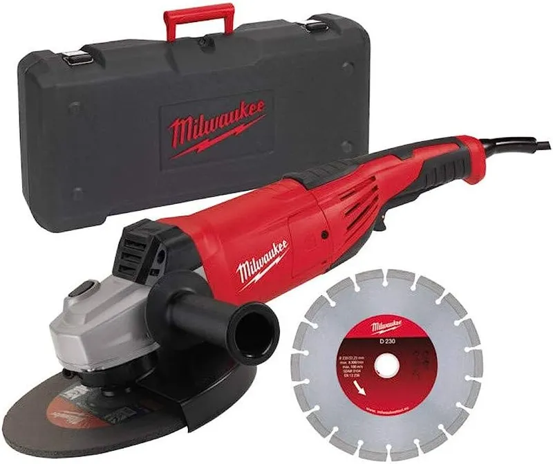 Кутова шліфувальня машина MILWAUKEE 230 мм AG22-230DMS-DSET (+ захисний кожух, бокова рукоятка, фланець, фланцева гайка, кабель,