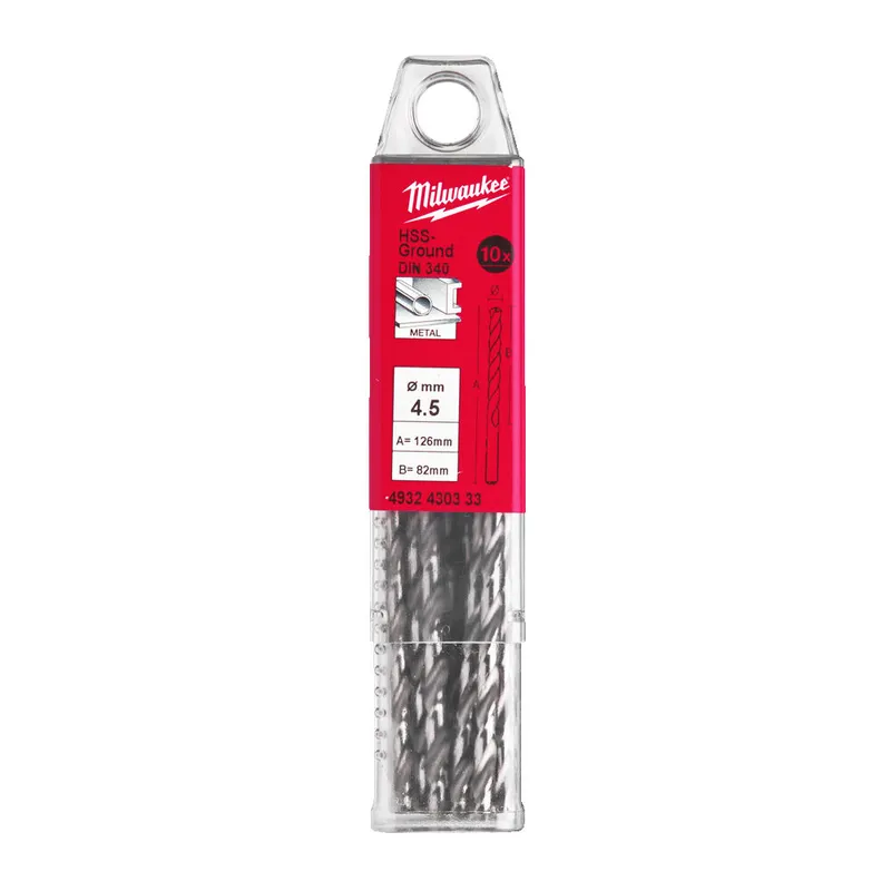 Свердло по металу HSS-G MILWAUKEE DIN340, діаметр4,5x126мм, (10шт)
