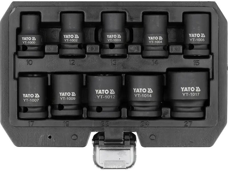 Набір головок торцевих ударних YATO 6-гранних з квадратом 1/2", M10- M27 мм. 10 шт. [10]