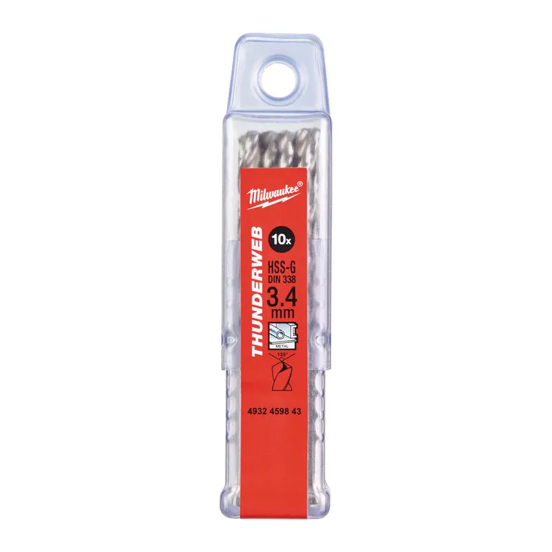 Свердло по металу THUNDERWEB HSS-G MILWAUKEE DIN338, O3,4х70мм (10шт), пластикова коробка