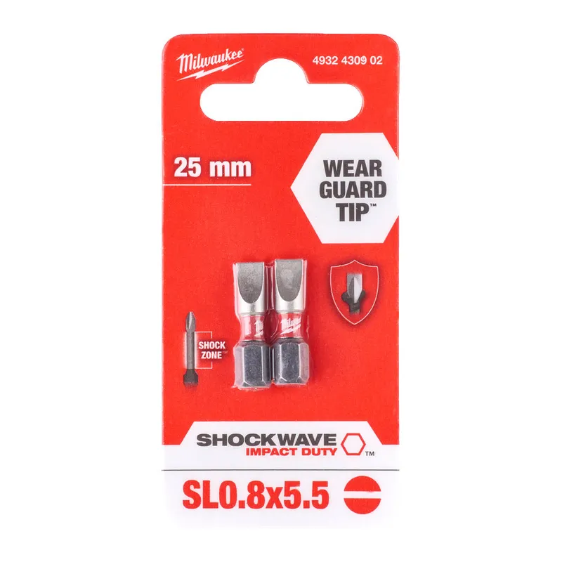 Біта SHOCKWAVE MILWAUKEE, SL0,8x5,5, 25мм, (2шт) — Photo 1