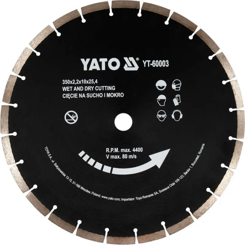 Диск алмазний сегментний по бетону YATO : Ø= 350x 25,4 мм. t= 3,4 мм, до YT-84820 [10/360]